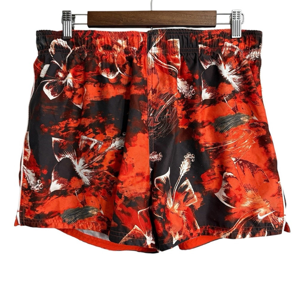 Nike‎ swim trunks men's large orange floral Hawaiian tropical beach lined trunks